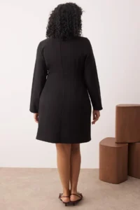 Trendyol Curve Black buttoned Weaving Mini Plus Size Jacket Dress - Image 4