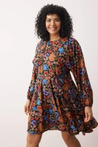 Trendyol Curve Multicolored Floral Belted Skirt with flywheel Viscose Weaving Plus Size Dress - Image 2