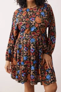 Trendyol Curve Multicolored Floral Belted Skirt with flywheel Viscose Weaving Plus Size Dress - Image 3