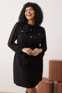 Trendyol Curve Black Siphon Detailed A-line/Waist Opening Weaving Dress