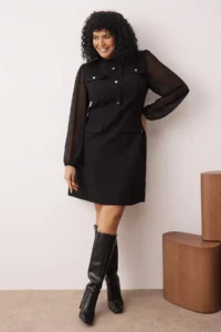 Trendyol Curve Black Siphon Detailed A-line/Waist Opening Weaving Dress - Image 2