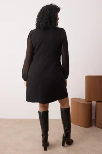 Trendyol Curve Black Siphon Detailed A-line/Waist Opening Weaving Dress - Image 4