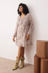Trendyol Curve Multicolored Siphon Snake Patterned Mini Waist Laced Weaving Plus Size Dress