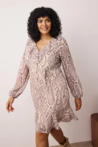 Trendyol Curve Multicolored Siphon Snake Patterned Mini Waist Laced Weaving Plus Size Dress - Image 2