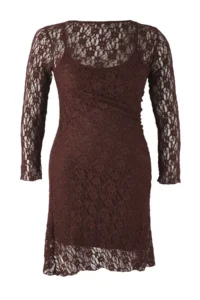 Trendyol Curve Brown Teen Lace Knitting Mini Plus Size Dress - Image 5