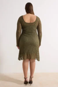 Trendyol Curve Khaki Lace Knitting Mini Plus Size Dress - Image 4