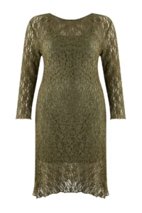 Trendyol Curve Khaki Lace Knitting Mini Plus Size Dress - Image 5