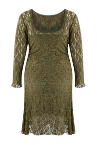 Trendyol Curve Khaki Lace Knitting Mini Plus Size Dress - Image 8