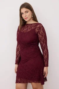 Trendyol Curve Teen Plum Lace Knitting Mini Plus Size Dress - Image 3