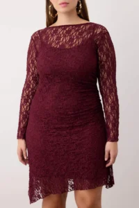 Trendyol Curve Teen Plum Lace Knitting Mini Plus Size Dress - Image 4