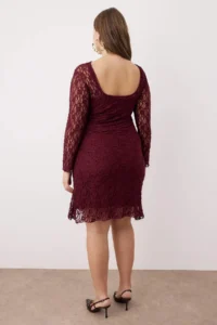 Trendyol Curve Teen Plum Lace Knitting Mini Plus Size Dress - Image 5