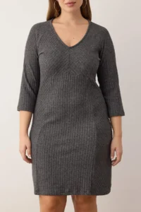 Trendyol Curve Anthracite Brushed Camisole Ribbed V-neck Mini Knitting Plus Size Dress - Image 3