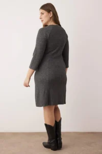 Trendyol Curve Anthracite Brushed Camisole Ribbed V-neck Mini Knitting Plus Size Dress - Image 4