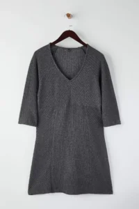 Trendyol Curve Anthracite Brushed Camisole Ribbed V-neck Mini Knitting Plus Size Dress - Image 5