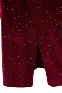 Trendyol Curve Burgundy V-neck Midi Size Stone Velvet Knitting Plus Size Dress - Image 3