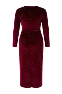 Trendyol Curve Burgundy V-neck Midi Size Stone Velvet Knitting Plus Size Dress - Image 4