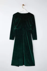 Trendyol Curve Emerald Green V-neck Midi Size Stone Velvet Knitting Plus Size Dress - Image 5