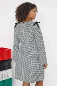 Trendyol Curve Teen Multicolored Gingham Shoulders with bow Mini Weaving Plus Size Dress - Image 4
