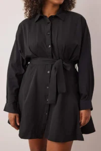 Trendyol Curve Black Mini Weaving Belted Plus Size Shirt Dress - Image 3