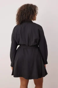 Trendyol Curve Black Mini Weaving Belted Plus Size Shirt Dress - Image 4