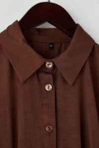 Trendyol Curve Brown Mini Weaving Belted Plus Size Shirt Dress - Image 6