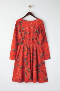 Trendyol Curve Burgundy Heart Yaka Floral Short Weaving Plus Size Dress - Image 8