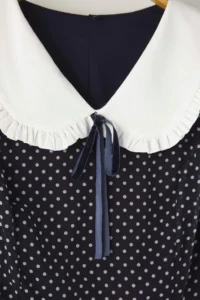 Trendyol Curve Navy Blue Baby Collar Polka Dot Siphon Mini Weaving Plus Size Dress - Image 7
