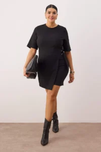 Trendyol Curve Black OF shorts and Arched Weaving Mini Plus Size Dress