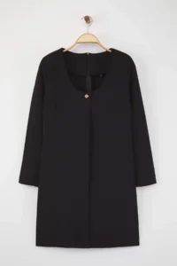 Trendyol Curve Black Cowl Neck Button Detailed Long Sleeve Mini Weaving Plus Size Dress - Image 5