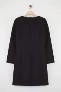 Trendyol Curve Black Cowl Neck Button Detailed Long Sleeve Mini Weaving Plus Size Dress - Image 8