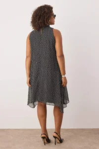 Trendyol Curve Black Polka Dot Barbell Neck Weaving Plus Size Dress - Image 5