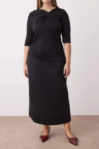 Trendyol Curve Black Node Detailed single jersey Knitting Plus Size Dress - Image 3
