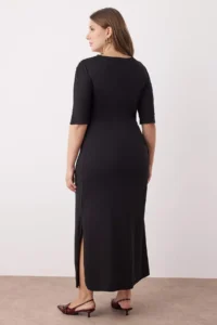 Trendyol Curve Black Node Detailed single jersey Knitting Plus Size Dress - Image 4