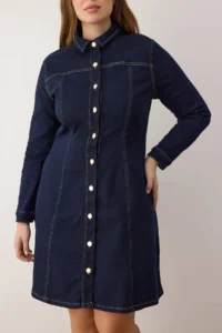 Trendyol Curve Mavi A-line Flexible denim Plus Size Dress - Image 3