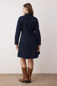 Trendyol Curve Mavi A-line Flexible denim Plus Size Dress - Image 4