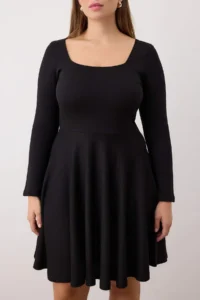 Trendyol Curve Black Square Neck skater Mini Knitting Plus Size Dress - Image 3