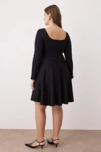 Trendyol Curve Black Square Neck skater Mini Knitting Plus Size Dress - Image 4