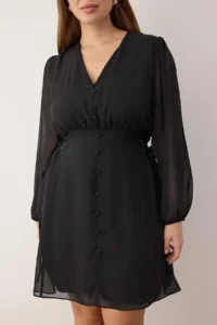 Trendyol Curve Black eyelet Detailed buttoned Lined Siphon Weaving Dress - Image 3
