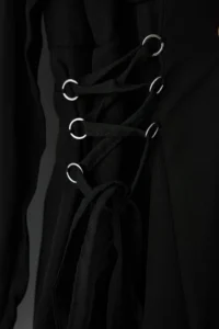 Trendyol Curve Black eyelet Detailed buttoned Lined Siphon Weaving Dress - Image 7