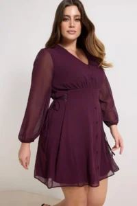 Trendyol Curve Plum eyelet Detailed buttoned Lined Siphon Weaving Dress - Image 2