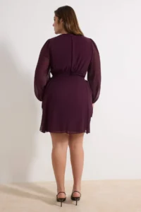 Trendyol Curve Plum eyelet Detailed buttoned Lined Siphon Weaving Dress - Image 4