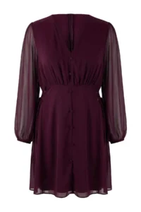Trendyol Curve Plum eyelet Detailed buttoned Lined Siphon Weaving Dress - Image 5