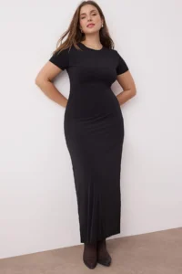 Trendyol Curve Black Short Sleeve bodycone/Fitting Crew Neck Flexible Knitting Maxi Pen Dress - Image 2