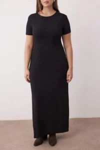 Trendyol Curve Black Short Sleeve bodycone/Fitting Crew Neck Flexible Knitting Maxi Pen Dress - Image 3