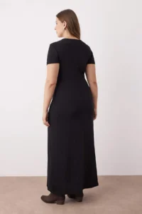 Trendyol Curve Black Short Sleeve bodycone/Fitting Crew Neck Flexible Knitting Maxi Pen Dress - Image 4