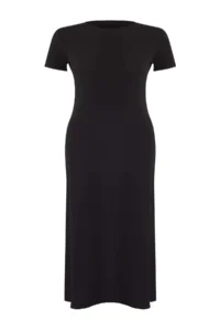 Trendyol Curve Black Short Sleeve bodycone/Fitting Crew Neck Flexible Knitting Maxi Pen Dress - Image 5