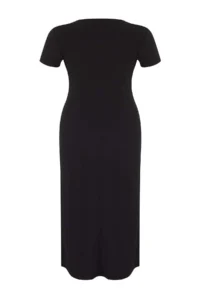 Trendyol Curve Black Short Sleeve bodycone/Fitting Crew Neck Flexible Knitting Maxi Pen Dress - Image 7