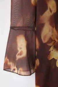 Trendyol Curve Brown V-neck flower patterned Tulle Knitting Plus Size Dress - Image 6