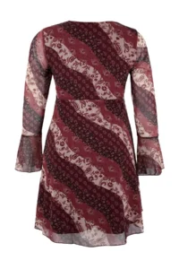 Trendyol Curve Burgundy V-neck flower patterned Tulle Knitting Plus Size Dress - Image 4