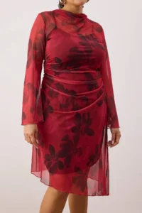 Trendyol Curve Rejection flower patterned A- Line Tulle Knitting Plus Size Dress - Image 3
